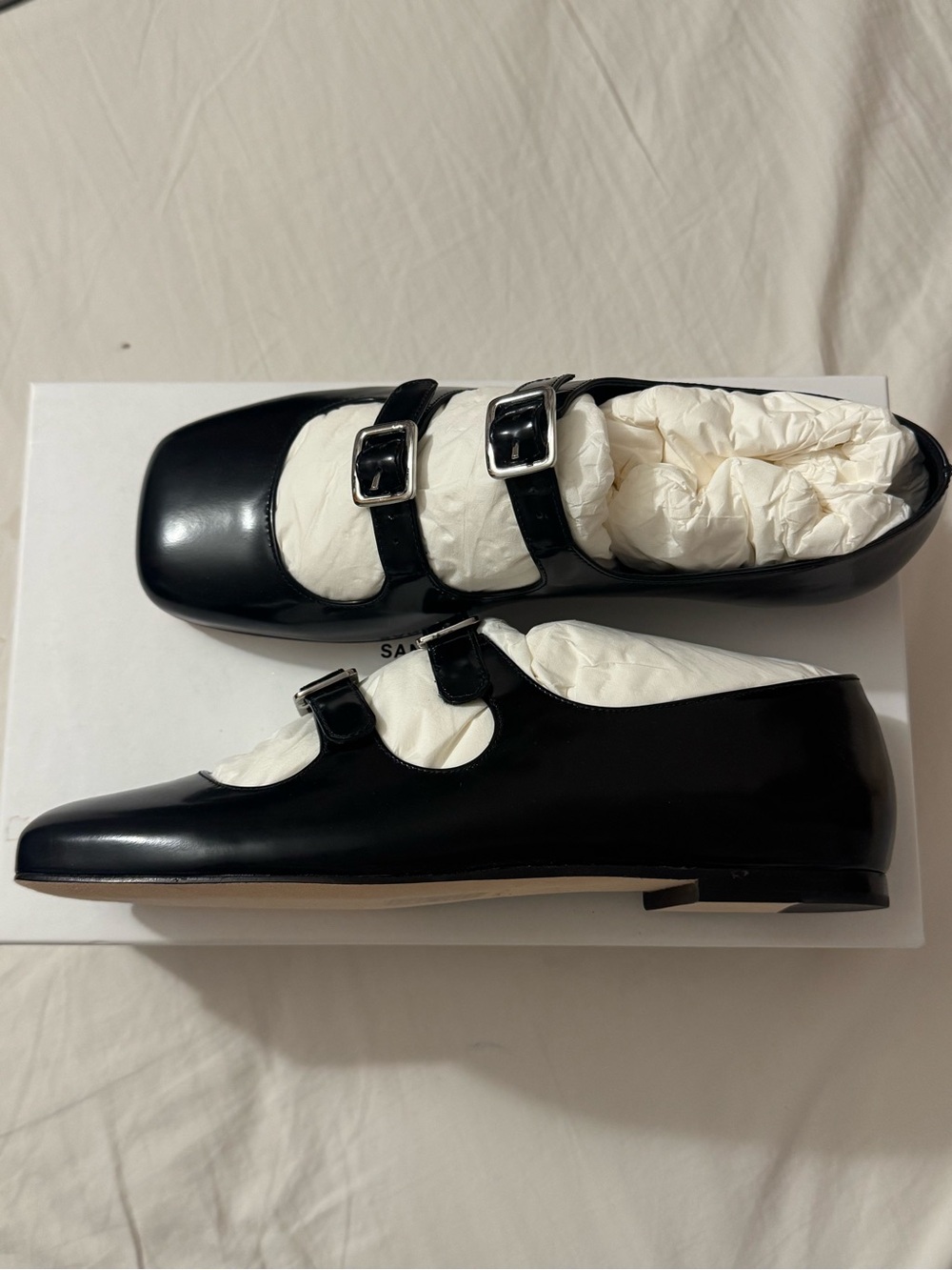 Sandy Liang Black Leather Flats with Nude Soles